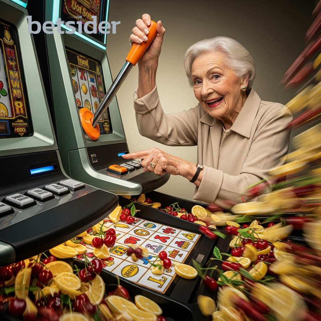 Aufgeregter Spieler feiert einen Gewinn am Spielautomaten